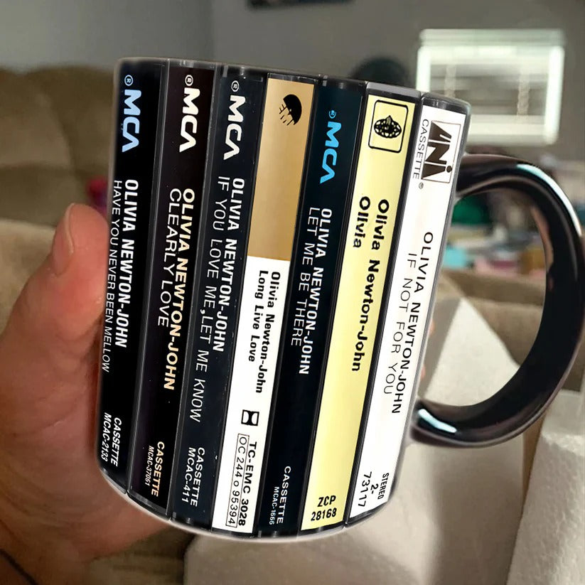 Olivia Newton-John Albums Cassette Collection Retro Accent Mug