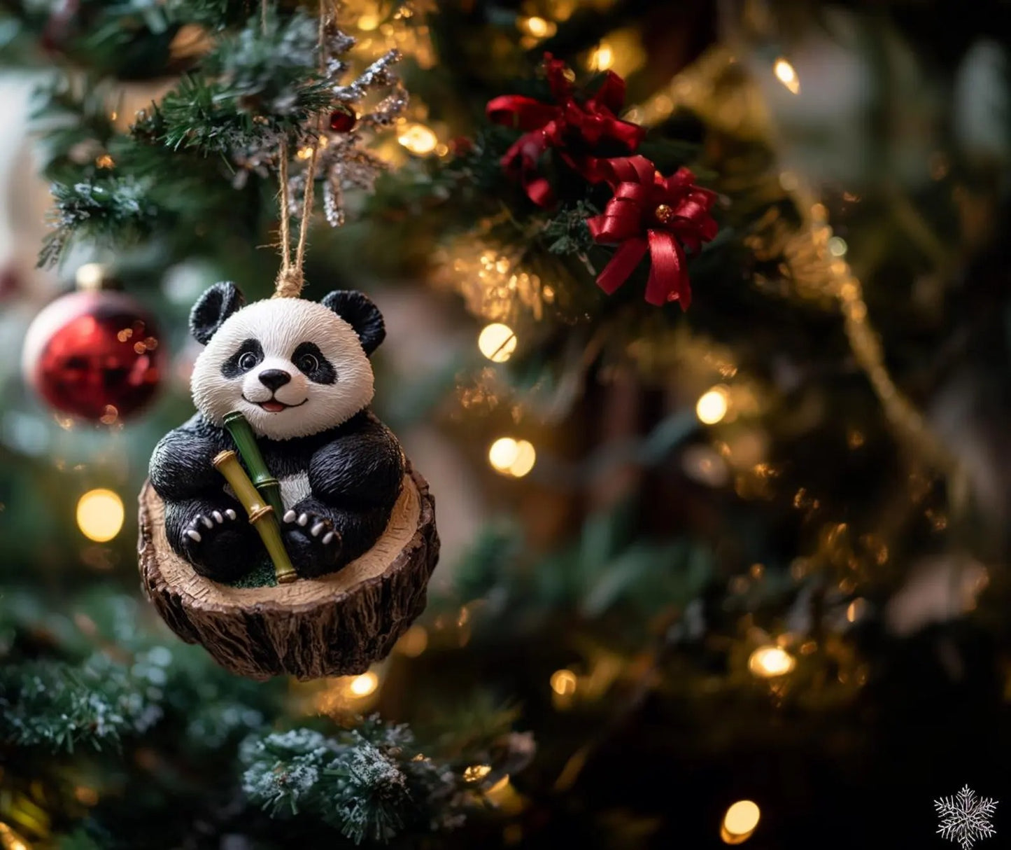 Panda Christmas Wood Ornament