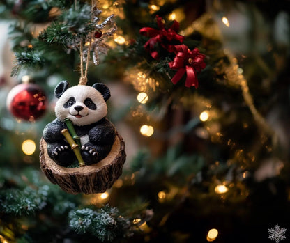 Panda Christmas Wood Ornament