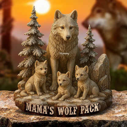 Personalized Gifts For Mom – Mama Wolf And Cubs Acrylic Plaque