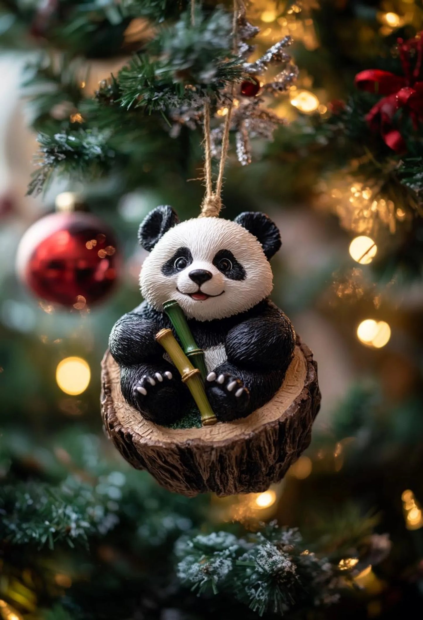 Panda Christmas Wood Ornament
