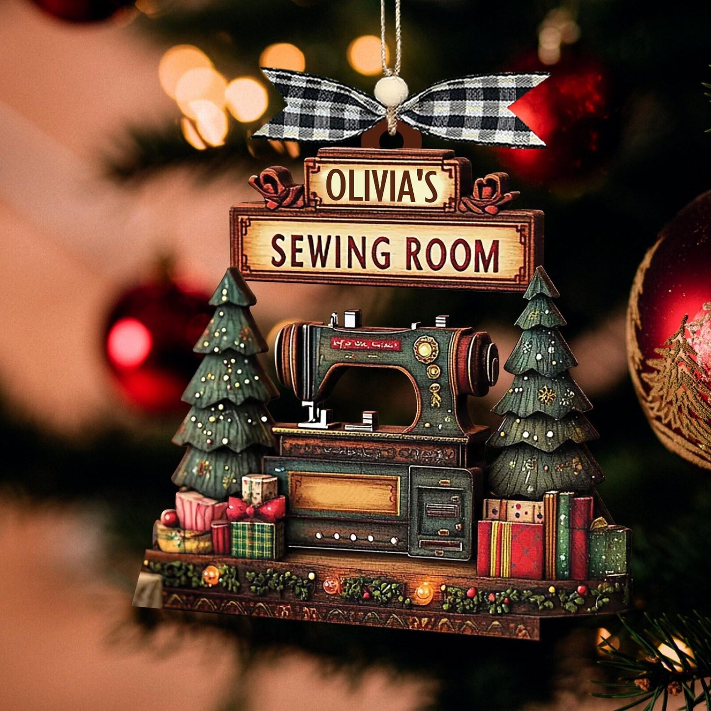 Personalized Sewing Machine Wooden Ornament