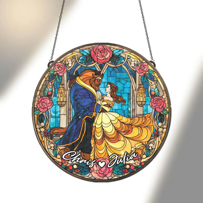 Personalized Beauty Couple Stained Glass Suncatcher, Hanging Decor
