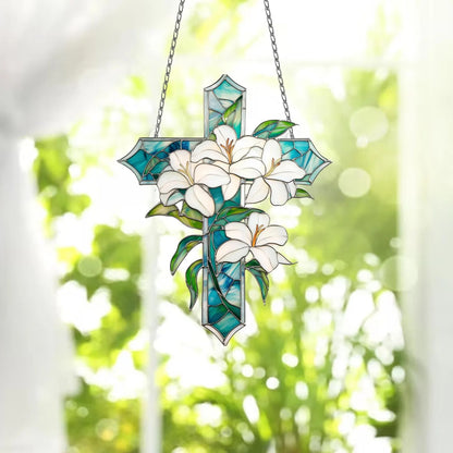 Floral Cross , Christian Acrylic Window