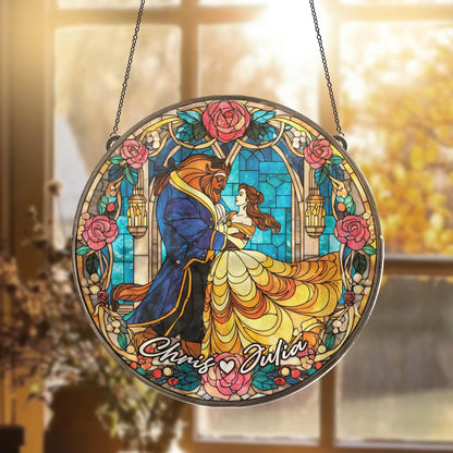Personalized Beauty Couple Stained Glass Suncatcher, Hanging Decor