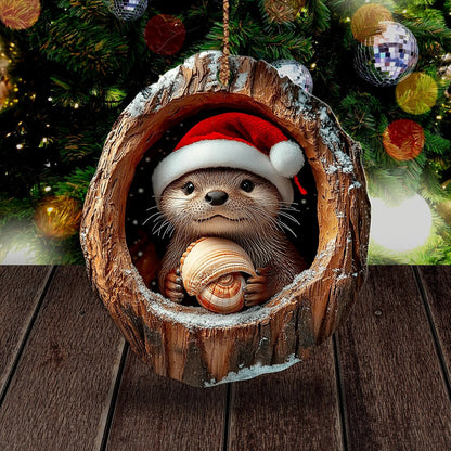 Cute Otter Christmas Wood Ornament