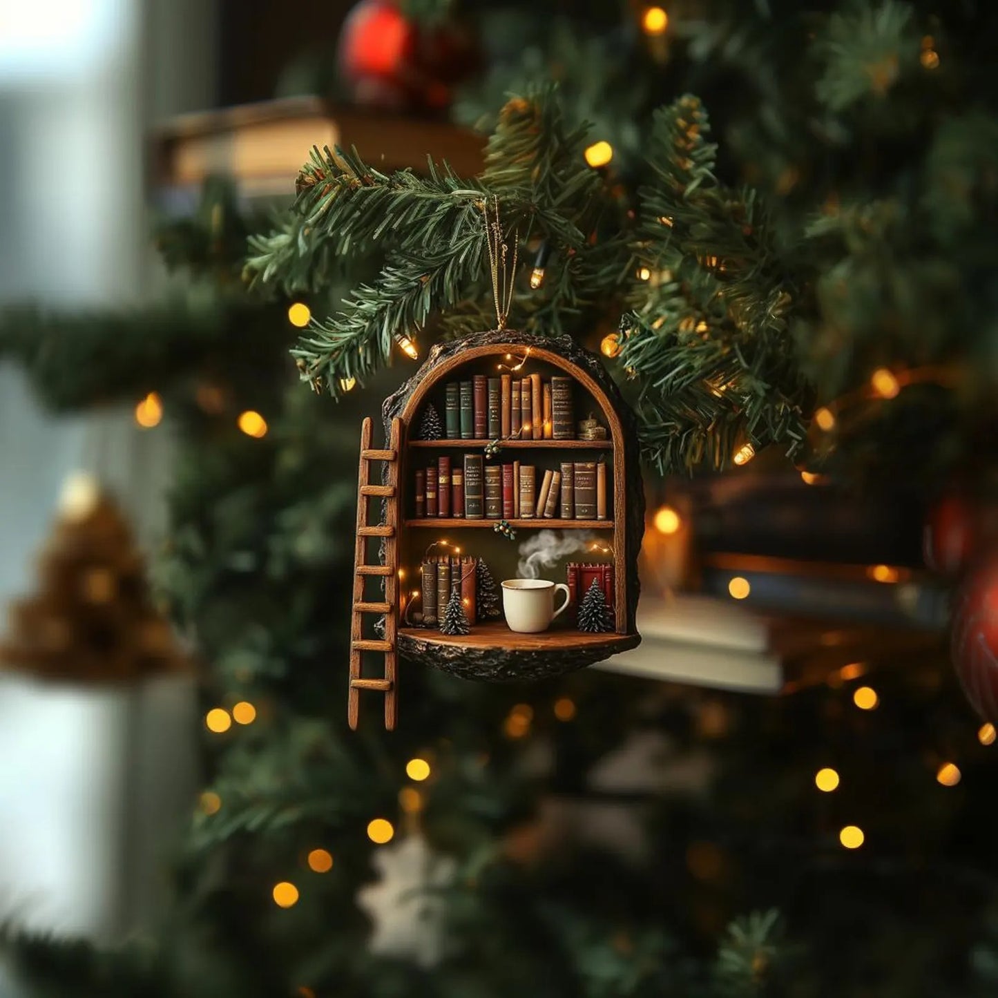 Handmade Wooden Book Nook Tree Decoration Wood Ornament