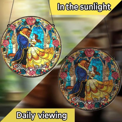 Personalized Beauty Couple Stained Glass Suncatcher, Hanging Decor