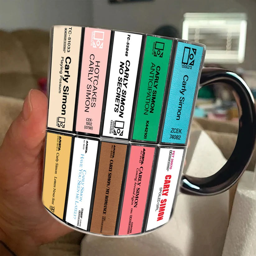 Carly Simon Albums Cassette Collection Retro Accent Mug