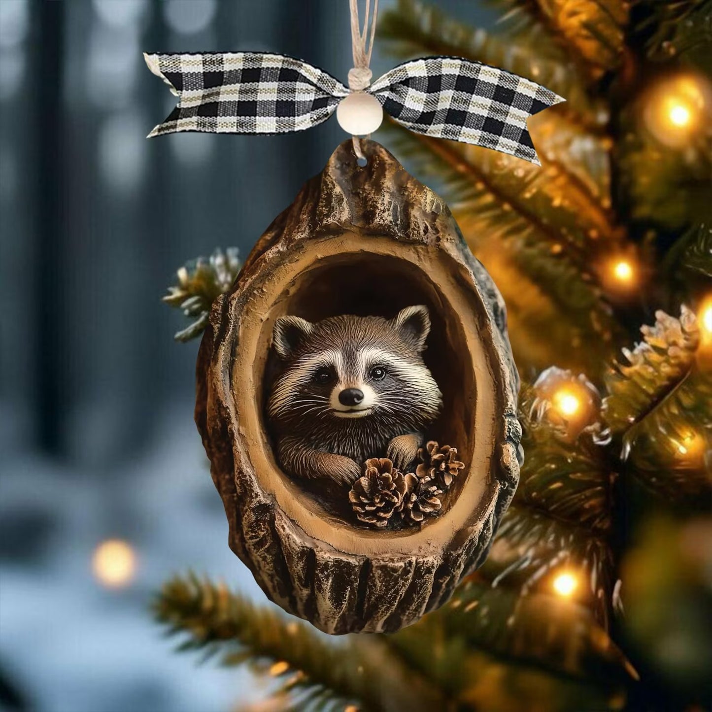 Rustic Christmas Decoration, Perfect Gift for Raccoon Lovers