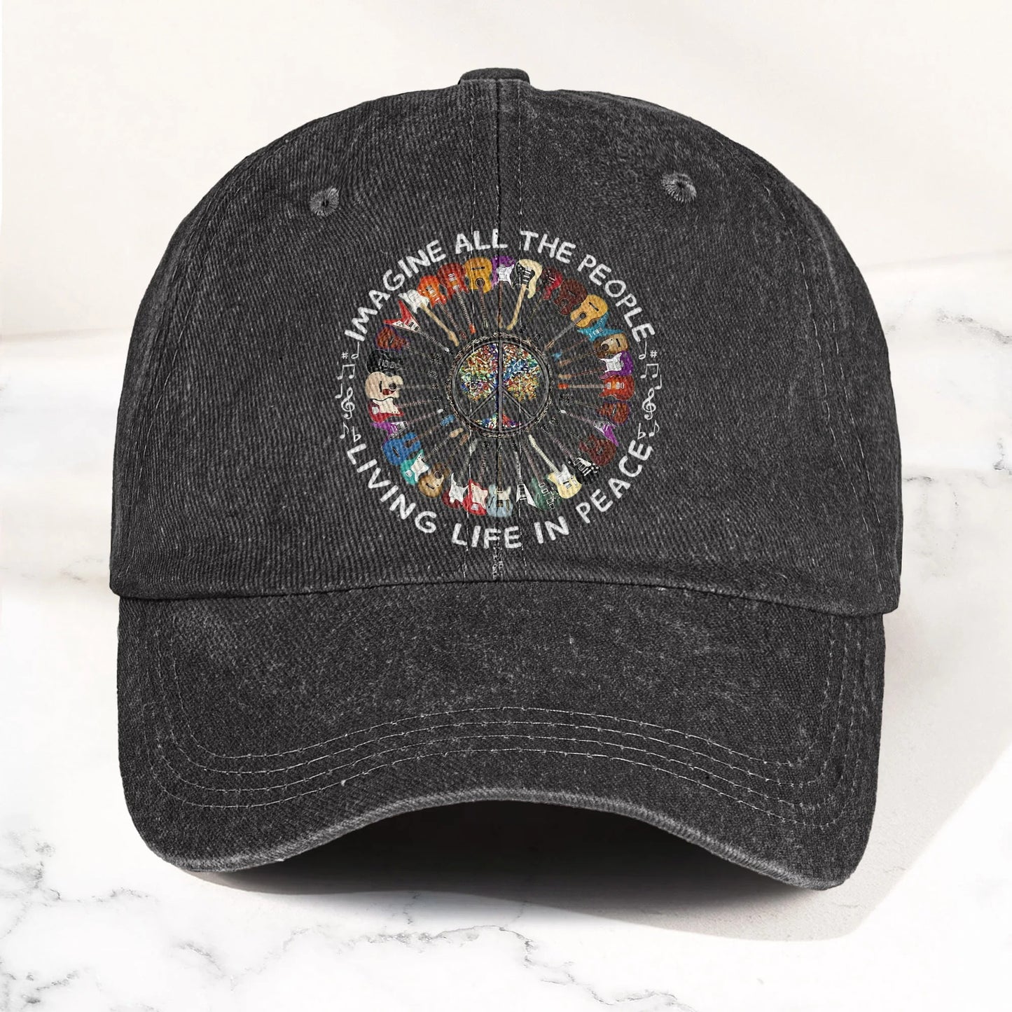 Imagine All The People Living Life In Peace Denim Cap – Retro Music Cap Gift For Dad