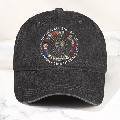 Imagine All The People Living Life In Peace Denim Cap – Retro Music Cap Gift For Dad
