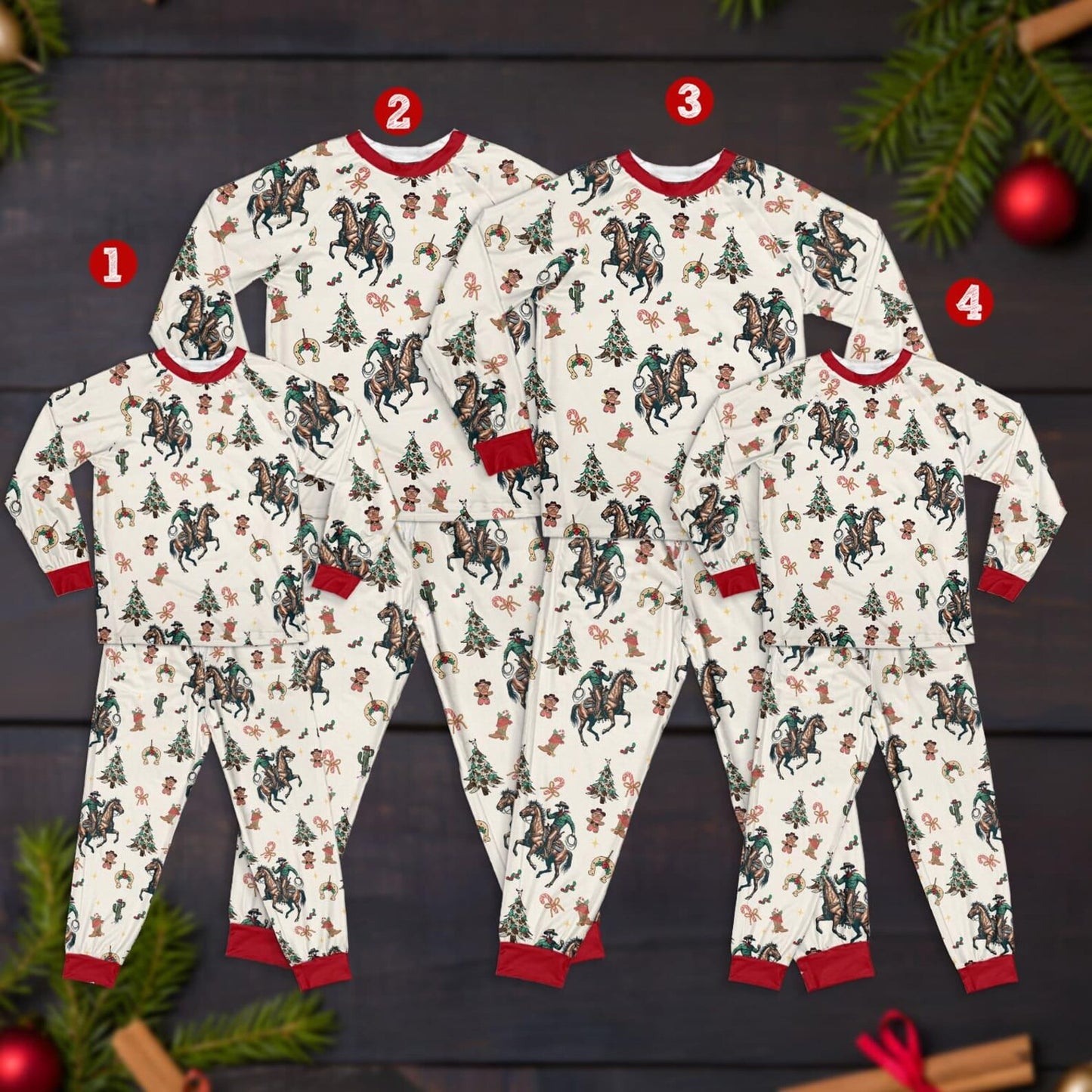 Christmas Western Cowboy Riding Horse Family Pajamas Set