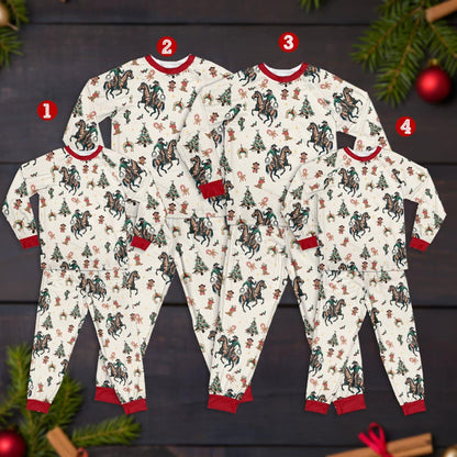 Christmas Western Cowboy Riding Horse Family Pajamas Set