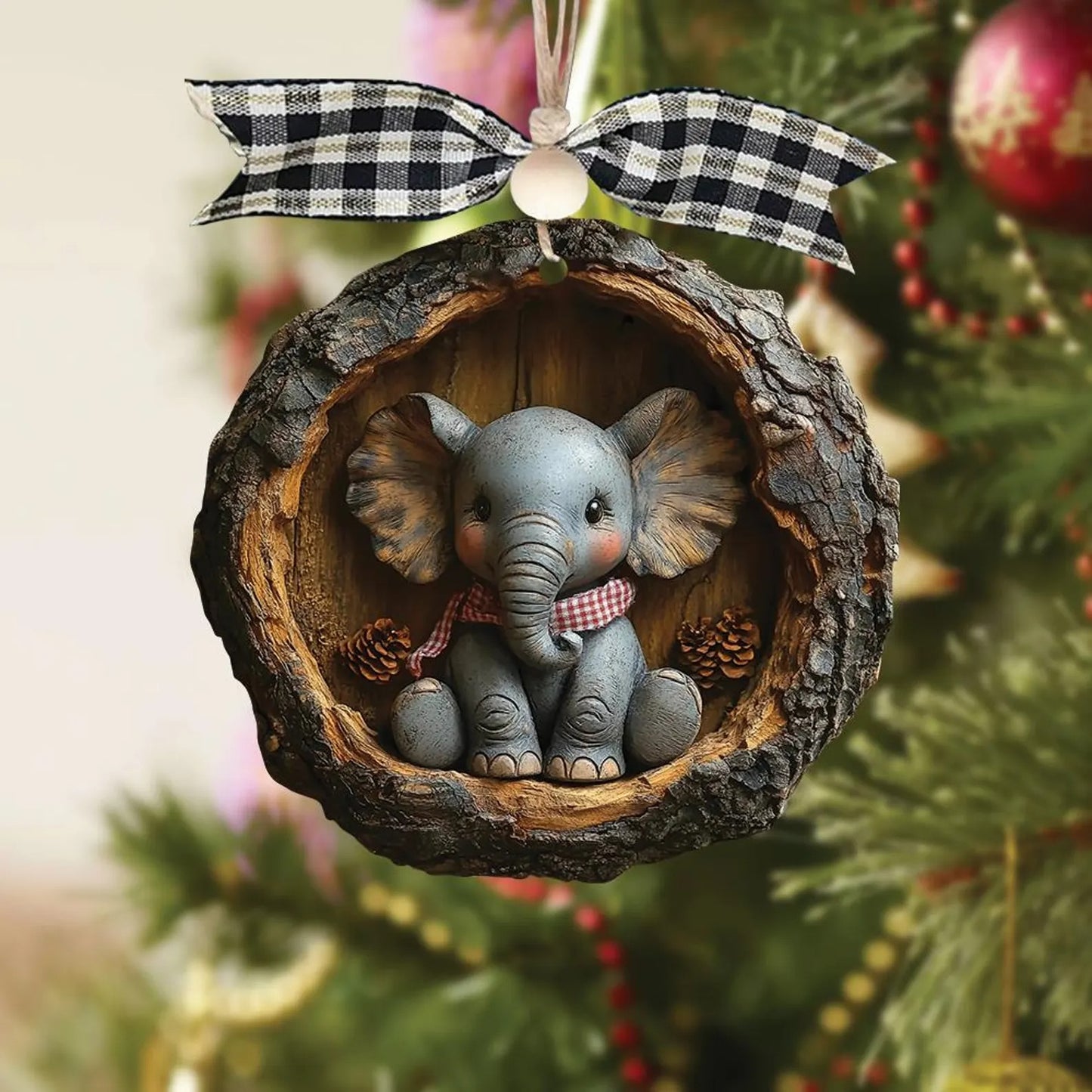 Baby Elephant Christmas Wood Ornament