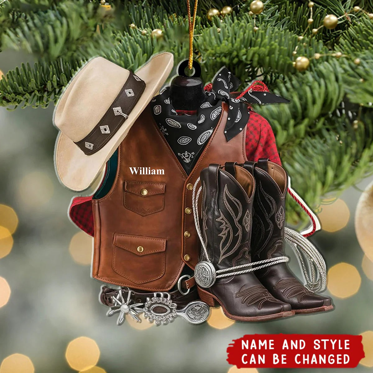 Personalized Cowboy Boots and Hat Ornament - Custom Cowboy Ornamen