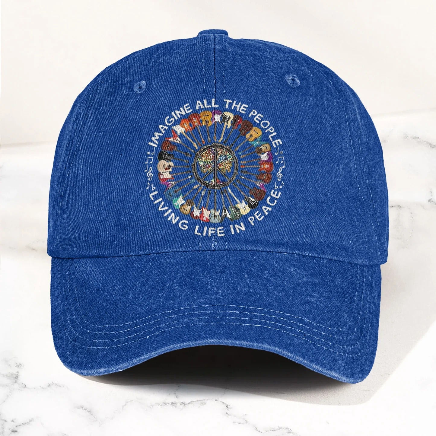 Imagine All The People Living Life In Peace Denim Cap – Retro Music Cap Gift For Dad