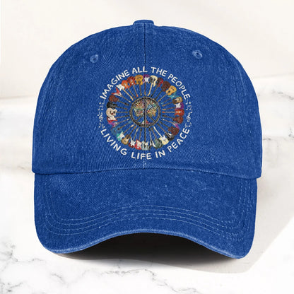 Imagine All The People Living Life In Peace Denim Cap – Retro Music Cap Gift For Dad