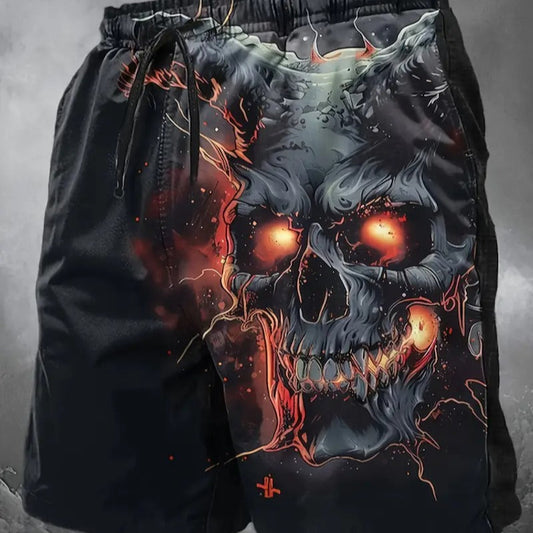 Men's Halloween Skull Print Shorts - Beach Short