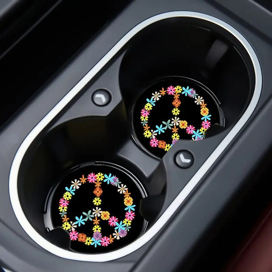 Flower Power Peace Car Coaster