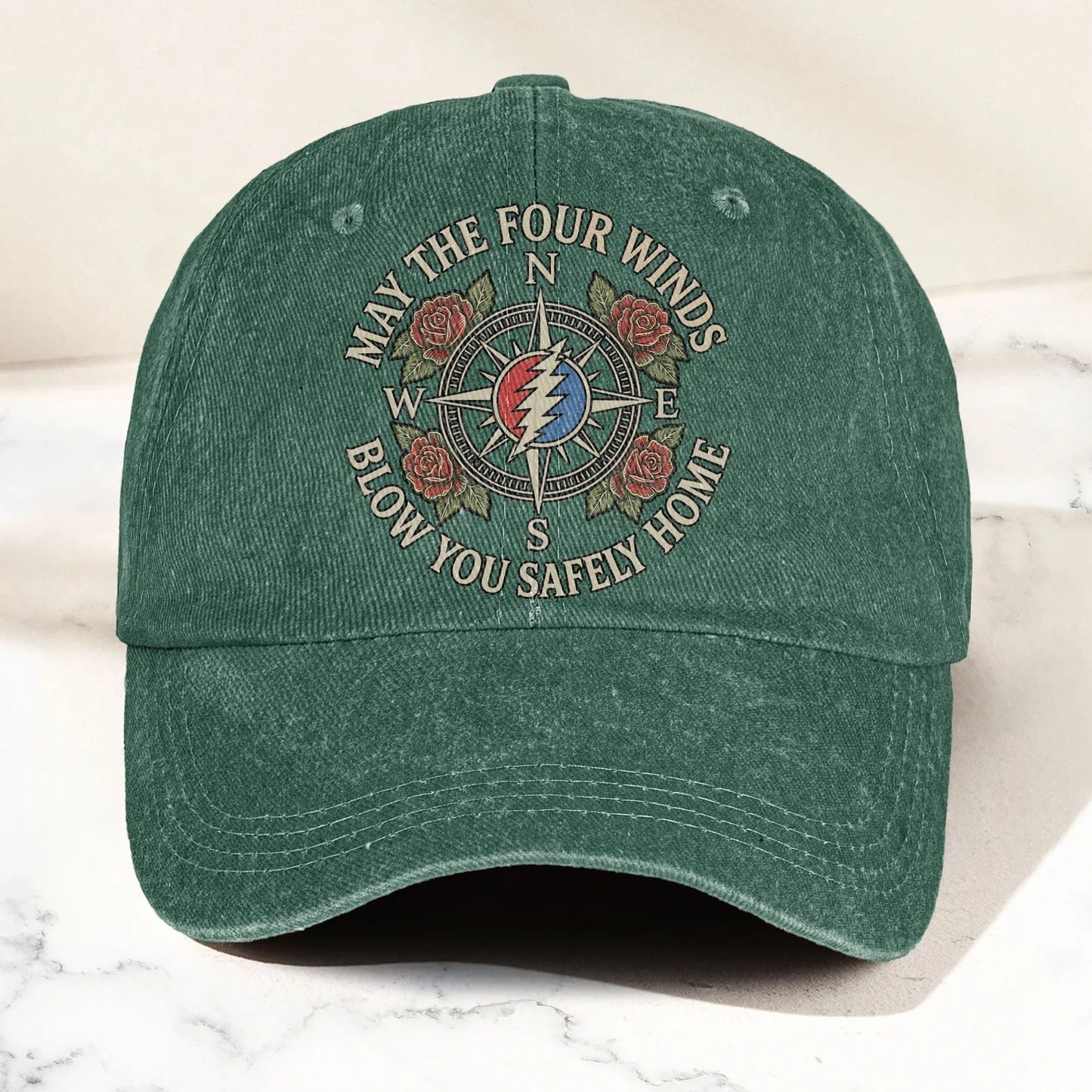 Grateful  May The Four Winds Blow You Safely Home Vintage Band Denim Cap - Retro Vintage Dad Cap Gift For Dad
