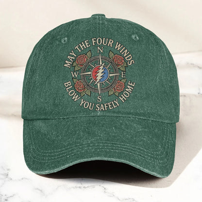 Grateful  May The Four Winds Blow You Safely Home Vintage Band Denim Cap - Retro Vintage Dad Cap Gift For Dad