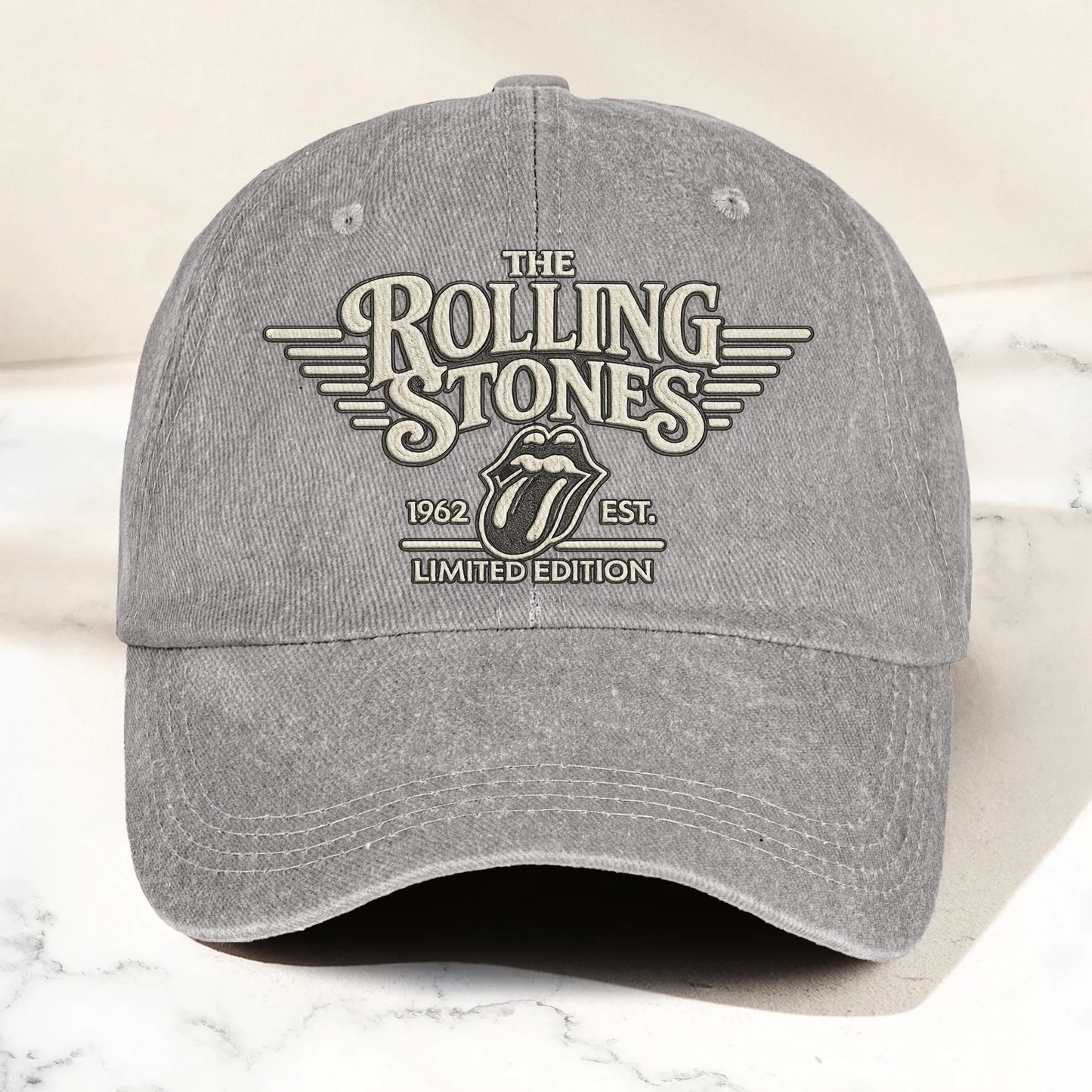 The Rolling Stones Tongue Logo Est 1962 Denim Cap – Retro Vintage Dad Cap Gift For Dad