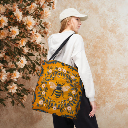 Cute Gold Vintage Floral Bee - Personalized Tote Bag