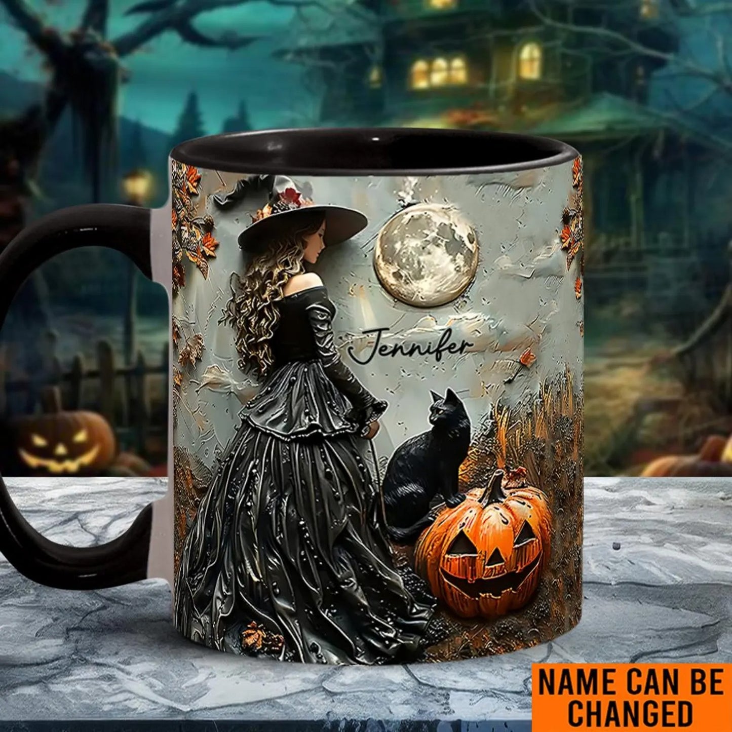 Beautiful Witch Halloween Accent Mug, Personalized Accent Mug