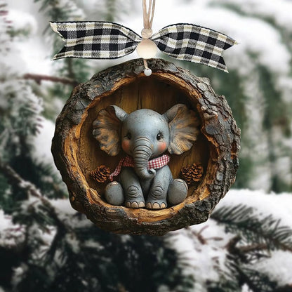Baby Elephant Christmas Wood Ornament