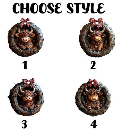 Cute Highland Cow Wood Ornament