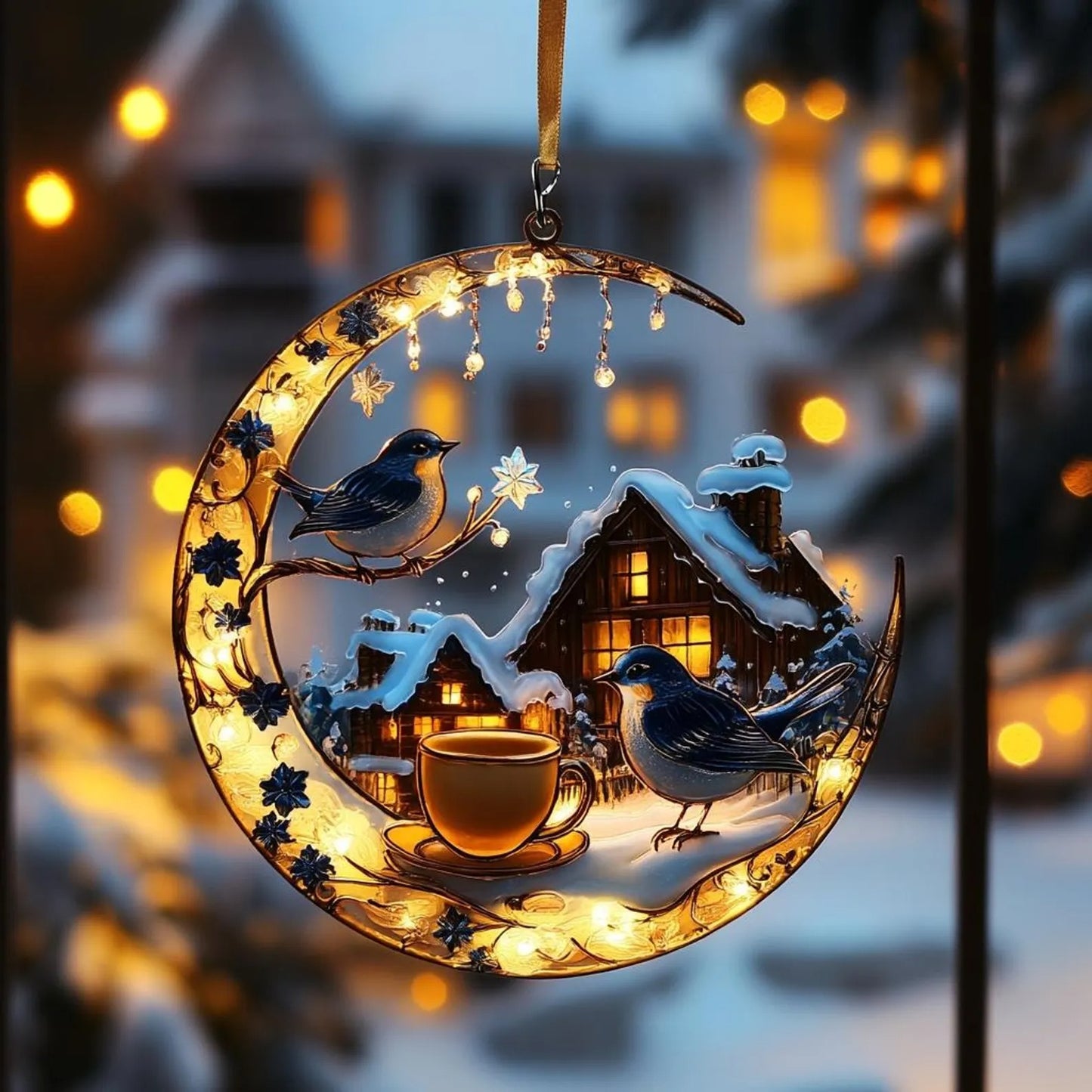 Winter Birds Acrylic Window, Acrylic Window Hanging