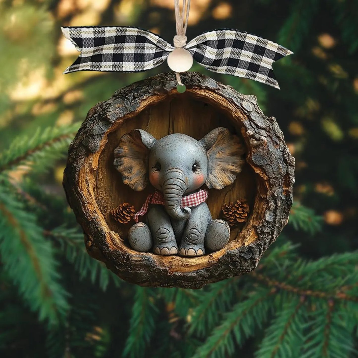 Baby Elephant Christmas Wood Ornament