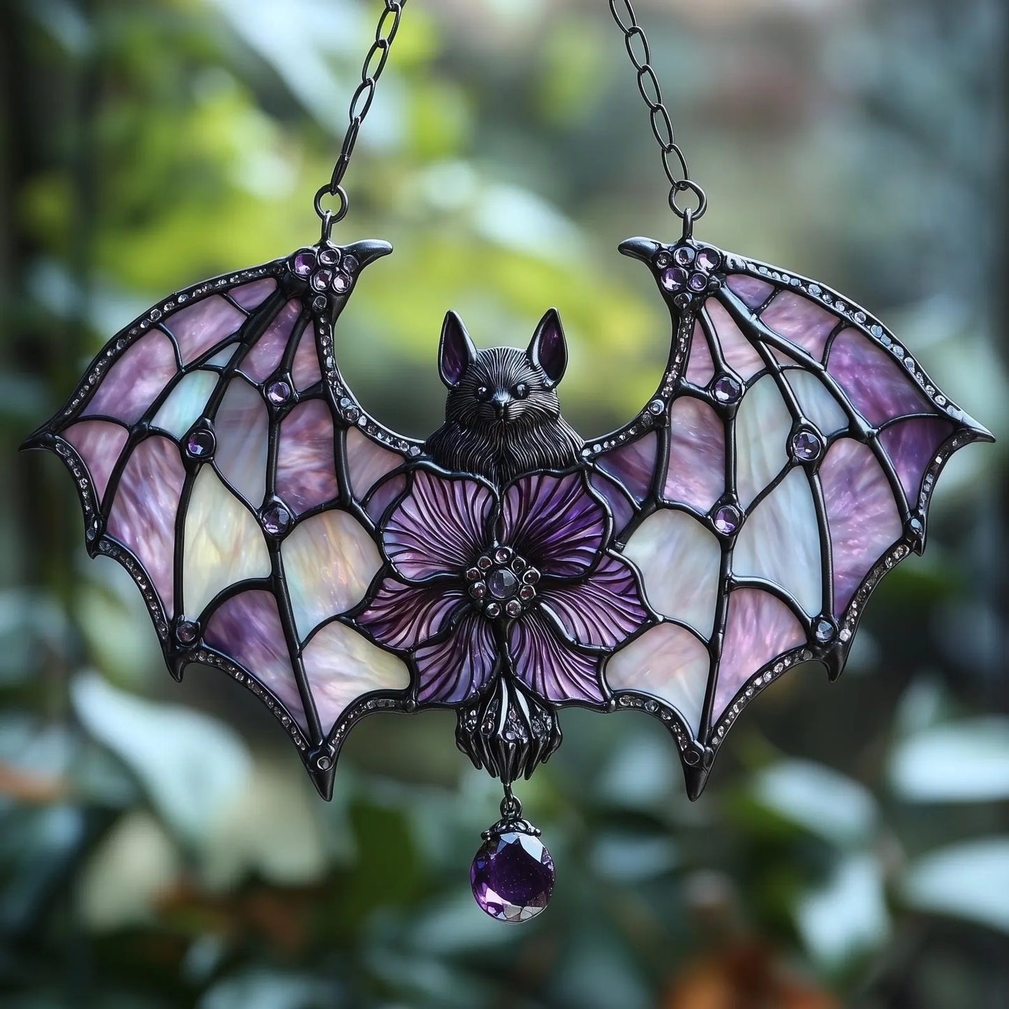 Purple Floral Bat Acrylic Window, Acrylic Window Hanging