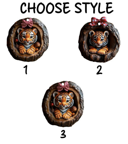 Cute Tiger Christmas Wood Ornament
