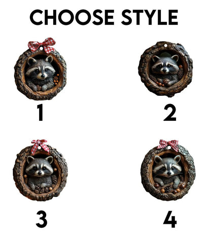 Cute Raccoon Christmas Wood Ornament