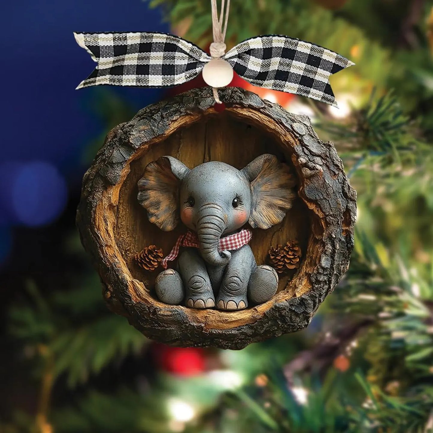 Baby Elephant Christmas Wood Ornament