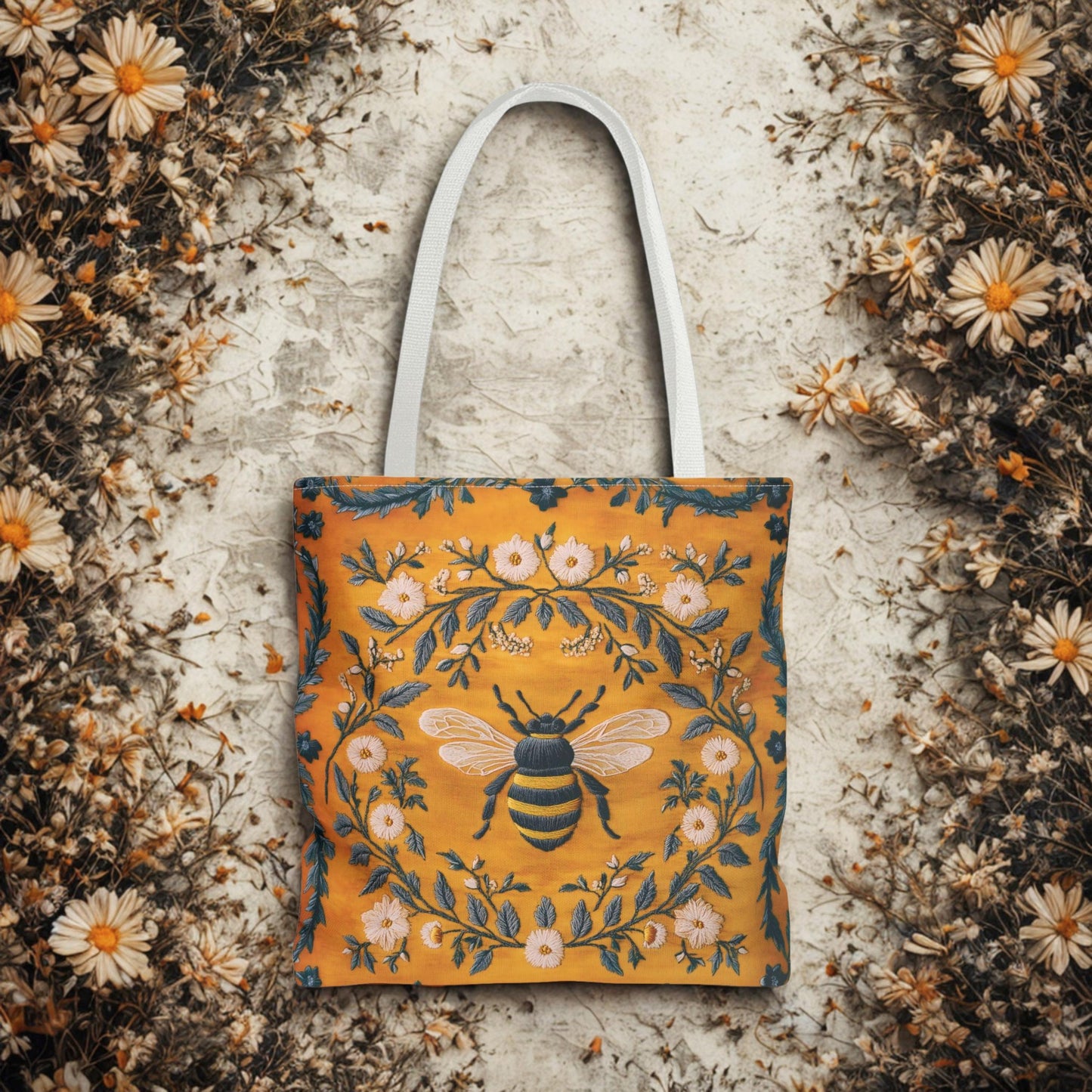 Cute Gold Vintage Floral Bee - Personalized Tote Bag