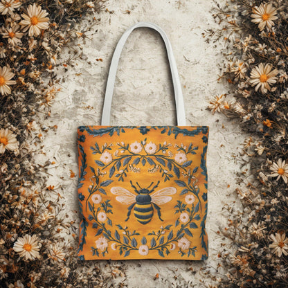 Cute Gold Vintage Floral Bee - Personalized Tote Bag