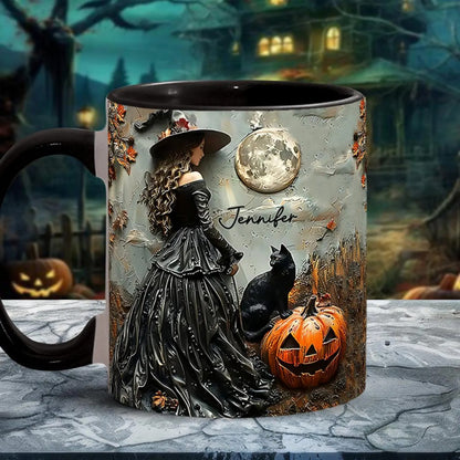 Beautiful Witch Halloween Accent Mug, Personalized Accent Mug