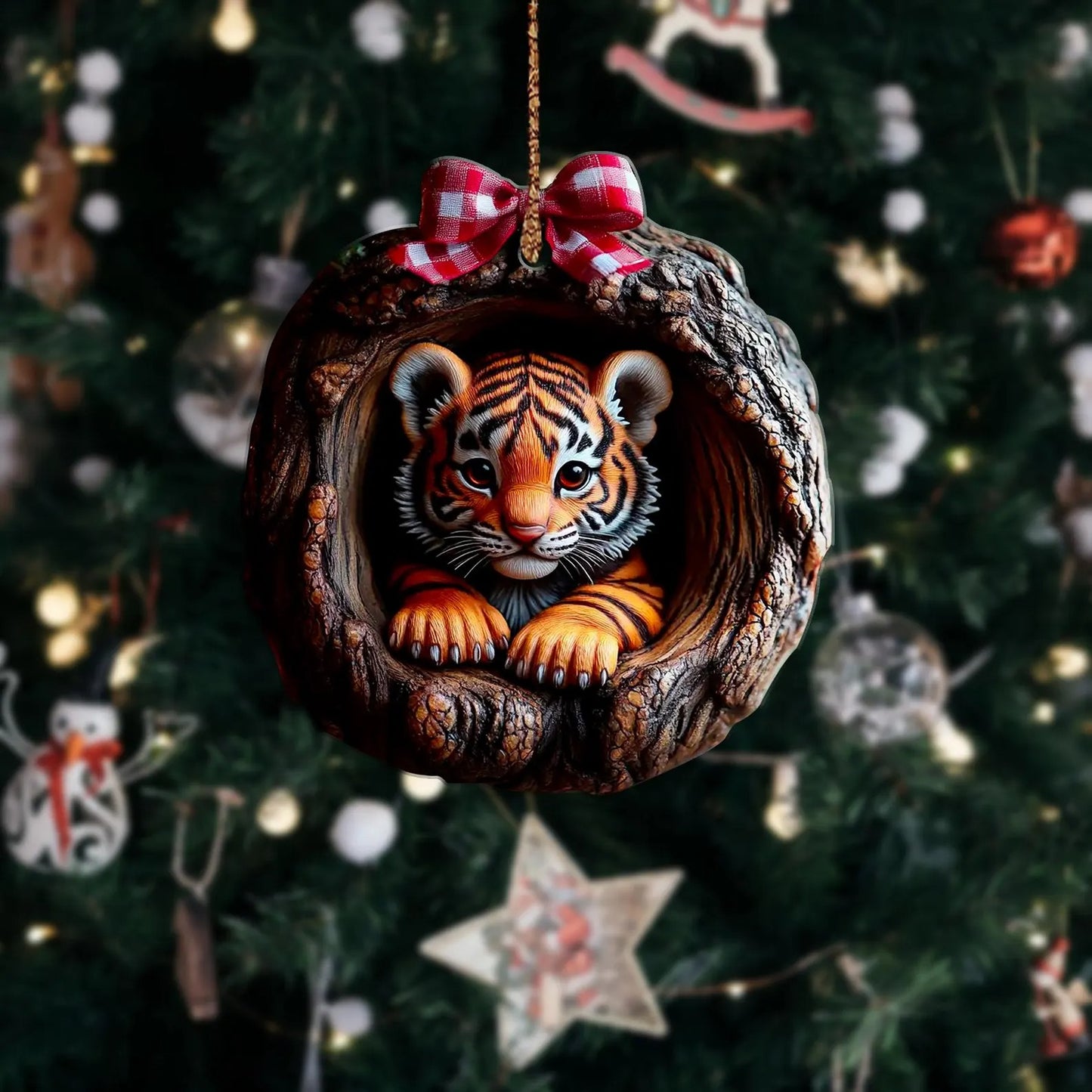 Cute Tiger Christmas Wood Ornament