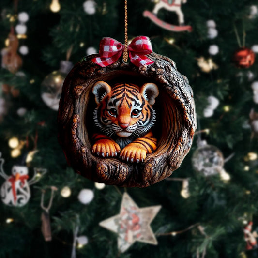 Cute Tiger Christmas Wood Ornament