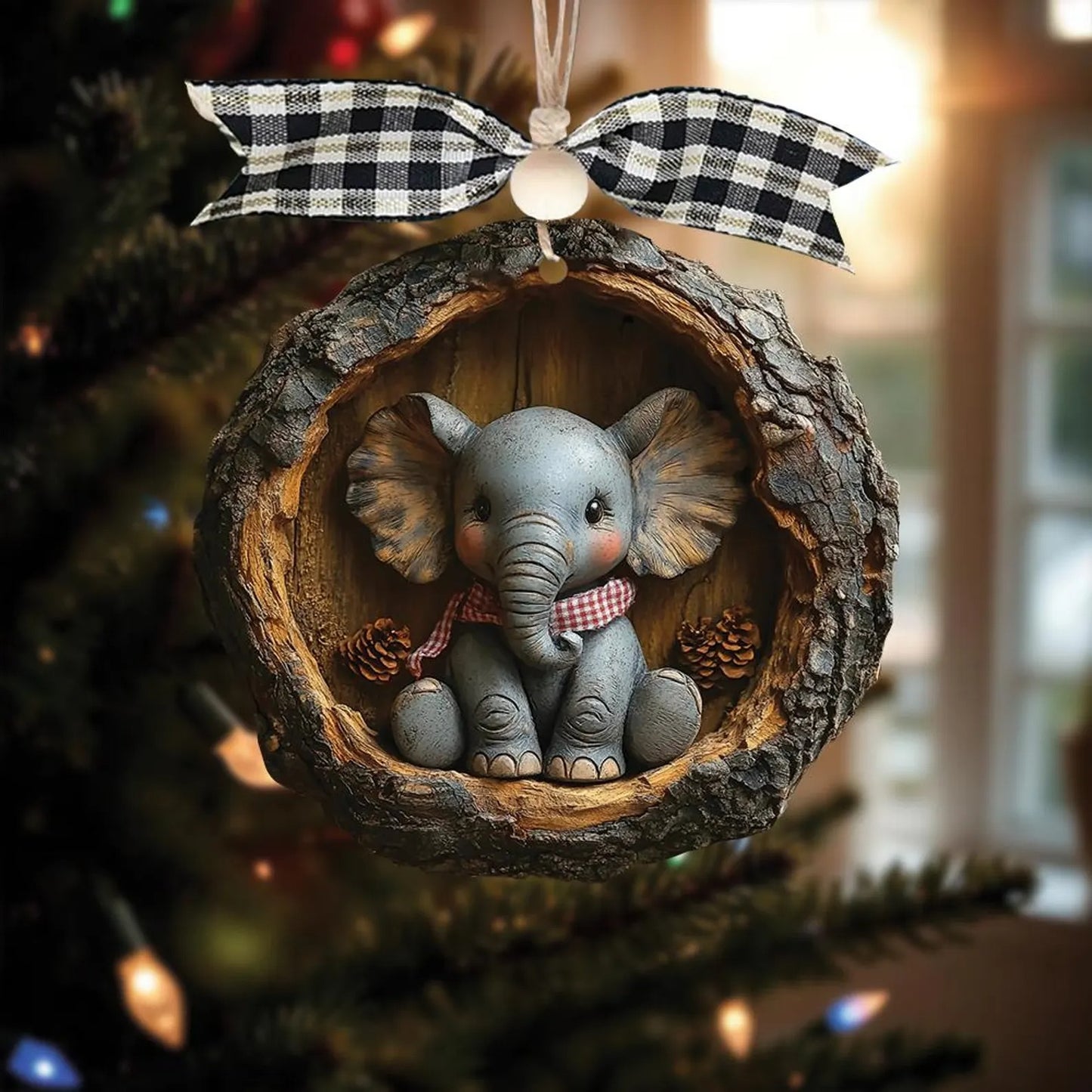 Baby Elephant Christmas Wood Ornament
