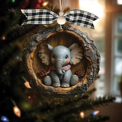 Baby Elephant Christmas Wood Ornament