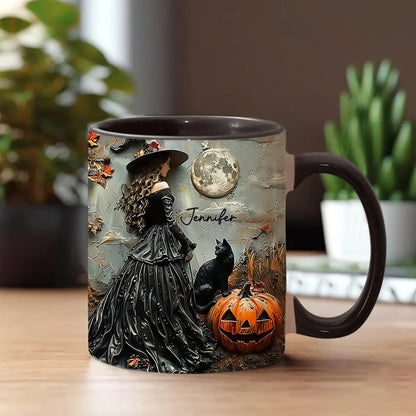 Beautiful Witch Halloween Accent Mug, Personalized Accent Mug