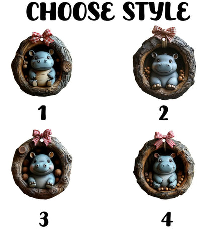 Cute Hippo Wood Ornament