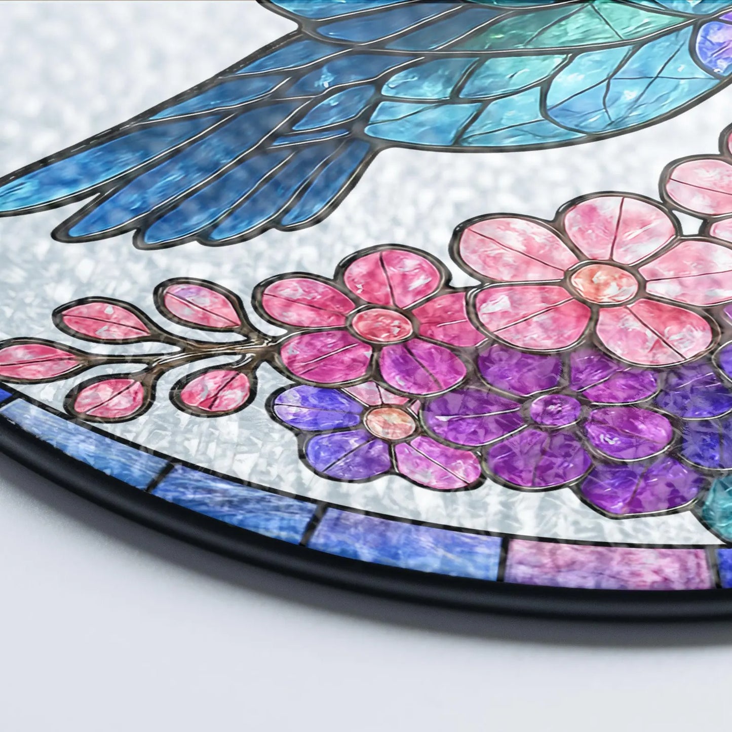 Stained Glass Hummingbird and Purple Lilac Flower Suncatcher