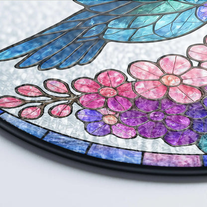 Stained Glass Hummingbird and Purple Lilac Flower Suncatcher