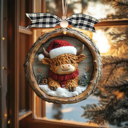 Custom Cute Highland Cow Wood Ornament