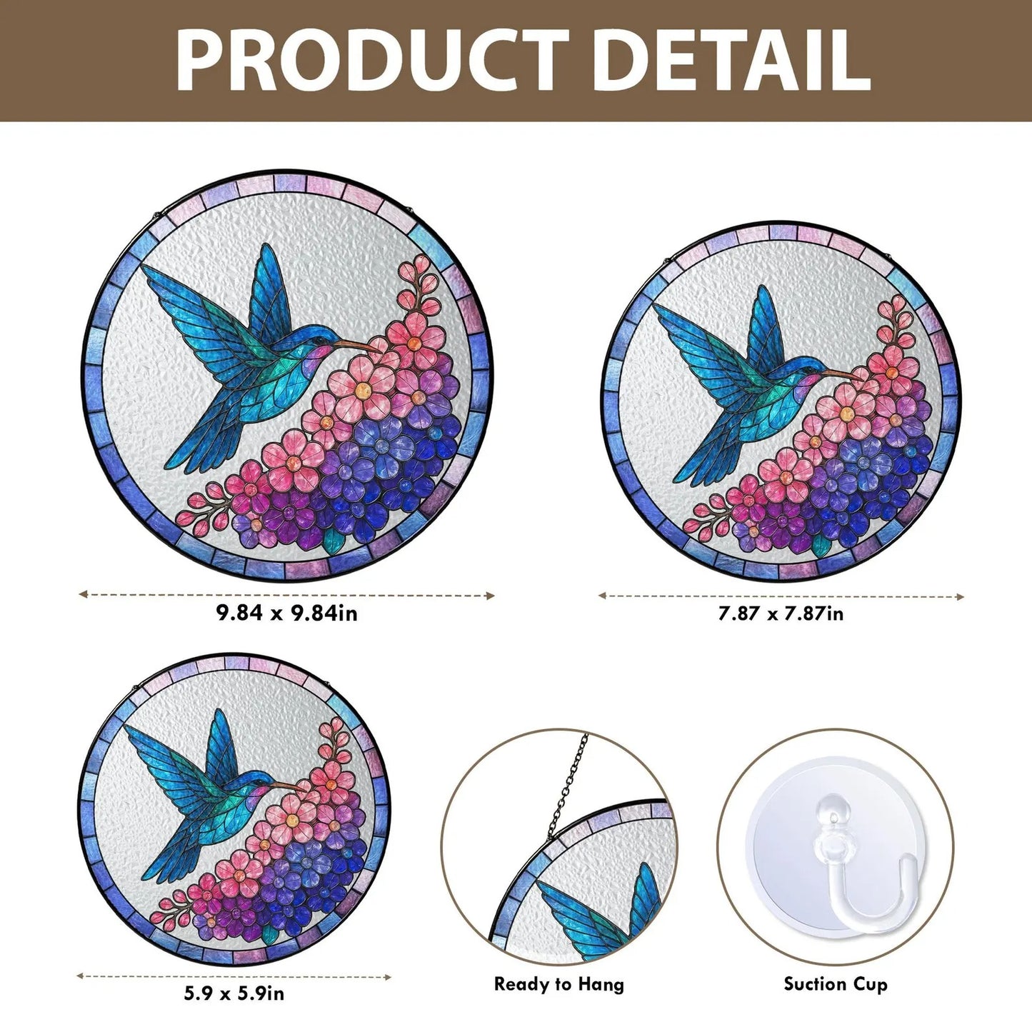 Stained Glass Hummingbird and Purple Lilac Flower Suncatcher